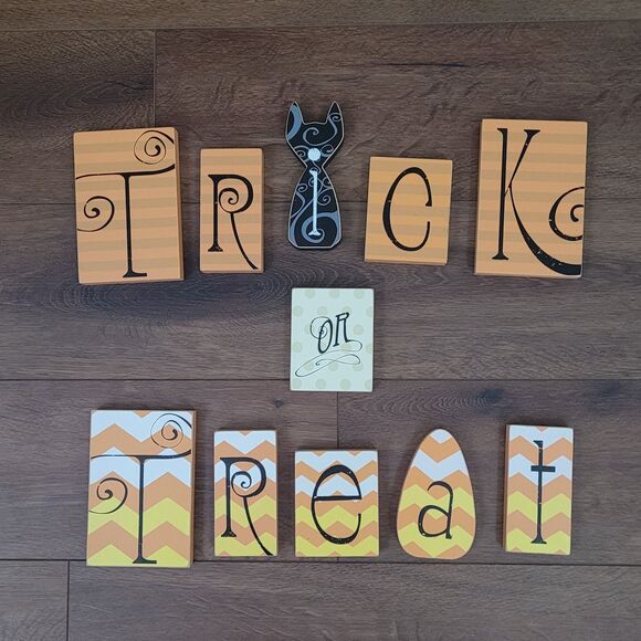 Home Decor Other - Trick Or Treat Wood Blocks Striped Cat Candy Corn 11pc Halloween Home Decor